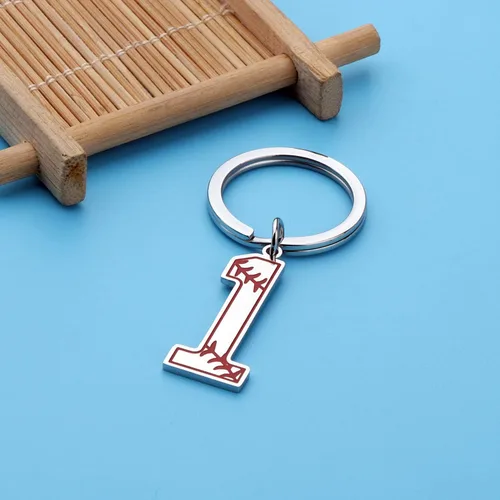 Miniatura 4 de FAADBUK Llavero de béisbol con inicial de béisbol 0-9, joyería de números de la suerte para hombres y mujeres, Metal, Acero inoxidable