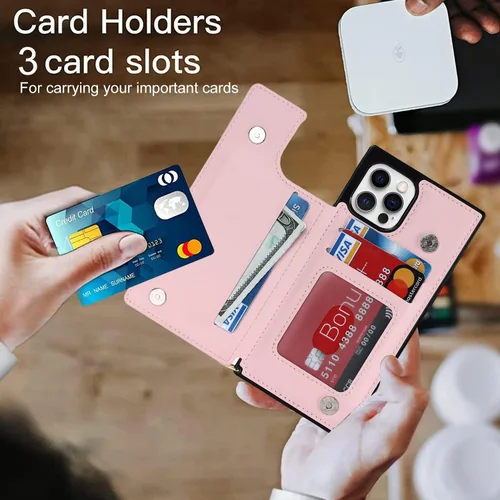 Miniatura 3 de Funda cruzada para teléfono iPhone 12 / iPhone 12 Pro de cuero con tarjetero, funda protectora extraíble y ajustable con botón compatible con iPhone
