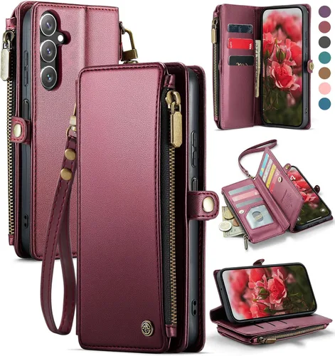 Miniatura 11 de Defencase Funda compatible con Galaxy A13 5G con tarjetero de bloqueo RFID para mujeres y hombres, correa magnética de piel sintética con cierre