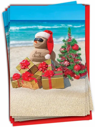 The Best Card Company Paquete de 12 tarjetas de Navidad con sobres, humor navideño para hombres y mujeres (1 diseño, 12 tarjetas) – Playa tropical y