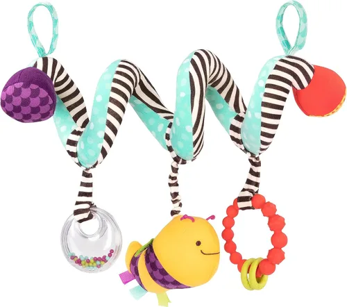 B. toys - B. baby - Wiggle Wrap- Juguete para bebé - Juguete para asiento de automóvil, cochecito, cuna - Espiral con 3 juguetes colgantes -