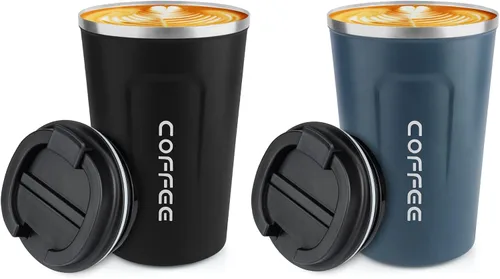 Miniatura 20 de Vaso térmico de acero inoxidable de 12 onzas con aislamiento al vacío, taza de viaje a prueba de derrames con tapa, para mantener caliente/café