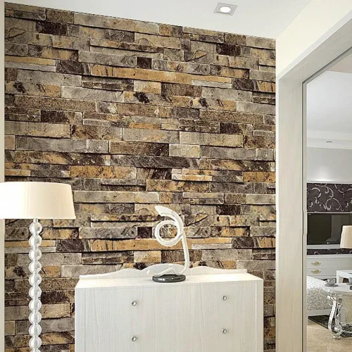 Q QIHANG Papel pintado de pared de ladrillo/papel pintado en relieve de ladrillos texturizados color beige claro no pegado 1.73' W x 32.8' L