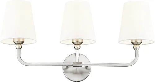 Miniatura 19 de VL837-BG-RA-2 - Lámparas de baño de 2 luces, luces de ratán dorado cepillado, aplique de doble pared con pantalla tejida a mano acampanada, apliques