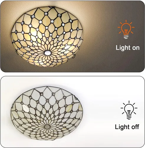 Miniatura 6 de ARTZONE Tiffany - Lámpara de techo empotrada, 16 pulgadas de ancho con vitrales para dormitorio, sala de estar, entrada, vestíbulo, 3 luces..