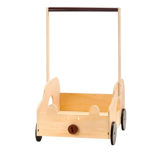Miniatura 8 de Cesta de madera para baby shower con ruedas de diseño de oso, caja de almacenamiento personalizada con asa, cesta grande de regalo para recién