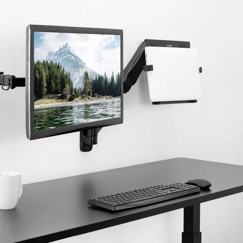 Miniatura 8 de VIVO Soporte de pared para laptop con brazo neumático extensible ajustable en altura, soporte articulado de movimiento completo, bandeja para Negro