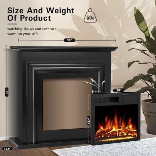 Miniatura 3 de R.W.FLAME Chimenea eléctrica con chimenea envolvente de madera, soporte de TV negro de 36 pulgadas con chimenea eléctrica independiente, control