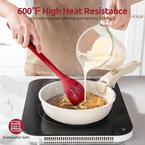 Miniatura 3 de Cuchara ranurada resistente al calor de 600ºF: U-Taste - Cuchara de cocina sólida de cocina de 13.3 pulgadas, utensilio de goma antiadherente de (4)