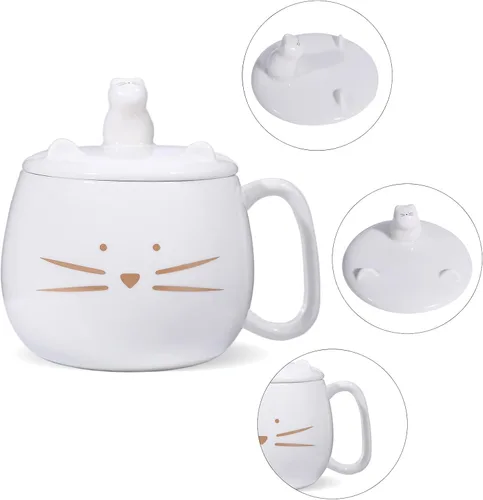 Miniatura 9 de Koolkatkoo Taza de café única con tapa para los amantes de los gatos, lindas tazas de té de cerámica con soporte para teléfono celular, taza