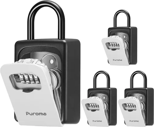 Miniatura 9 de Puroma Caja de Seguridad, Caja de Seguridad Grande con Llave, Código de Combinación Reiniciable, Caja de Seguridad Portátil para Montaje en Pared