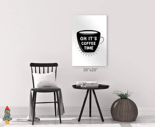 Miniatura 6 de HB Art Design Oh It's Coffee Time - Taza con cita y taza en blanco y negro con impresión de metal, arte de pared de cafetería, decoración