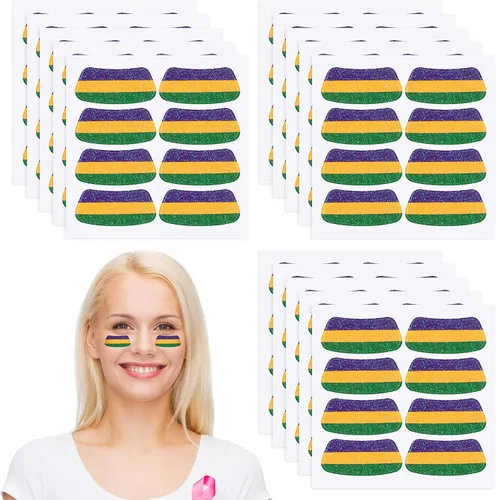 Miniatura 12 de Cholemy 120 pares de calcomanías negras de ojo a granel, calcomanías con purpurina de béisbol, fútbol, sóftbol, fiesta, accesorios para el día