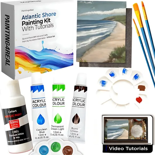 Painting4Real Kits de clase de pintura para adultos con tutoriales en video, aprende a pintar la costa atlántica, cómo pintar con juegos de pintura