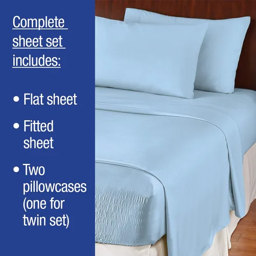 Miniatura 4 de Collections Etc Bed Tite - Juego de sábanas de microfibra suave, incluye sábana encimera, sábana bajera y 2 fundas de almohada, color azul claro