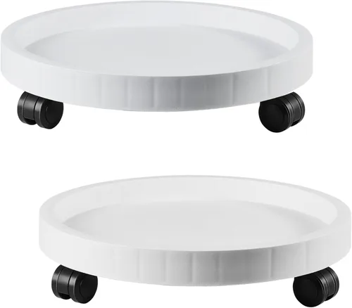 Paquete de 2 platillos rodantes para macetas de 9.8 pulgadas con ruedas, soporte con ruedas resistente para plantas en maceta, bandeja redonda tipo