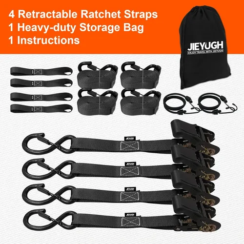 Miniatura 6 de Correas de amarre retráctiles de trinquete, paquete de 4 – 15 pies – 2,200 libras de resistencia máxima a la rotura, correas de trinquete