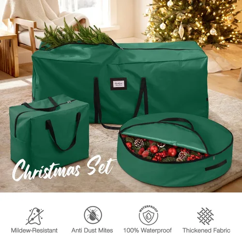 Miniatura 2 de Paquete de 3 bolsas de almacenamiento para árbol de Navidad, para árboles artificiales de hasta 7.5 pies, duraderas e impermeables con asas de Gris