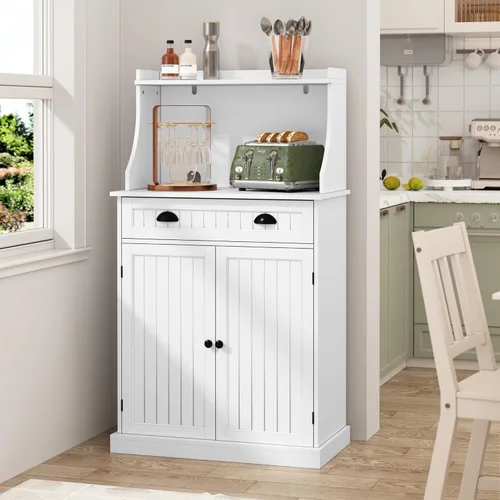 Miniatura 5 de ARTPOWER - Gabinete/Soporte de microondas de cocina de 54" con almacenamiento y cajones, armario de almacenamiento de despensa con alacena y Blanco