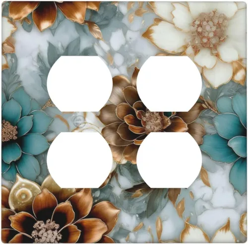 Miniatura 120 de Cubiertas de Interruptor de Luz Artísticas de Cuádruple Palanca con Hojas Tropicales Florales Boho, Flores Bohemias Decorativas Botánicas, Placas