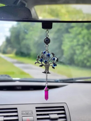 Miniatura 4 de LUCKBOOSTIUM Amuleto plateado con árbol de la vida con ojo malvado azul y piedra preciosa de cristal, dije para crecimiento, fuerza, protección