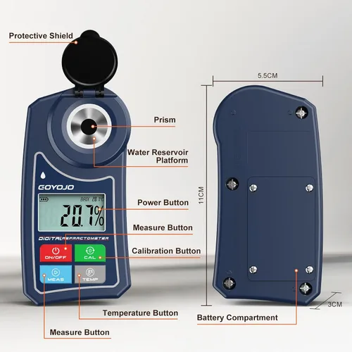 Miniatura 6 de Refractómetro digital Brix GOYOJO Medidor Brix Refractómetro de laboratorio con precisión de ±0.5 Brix/1℃, rango de 0-55% con ATC para jugos
