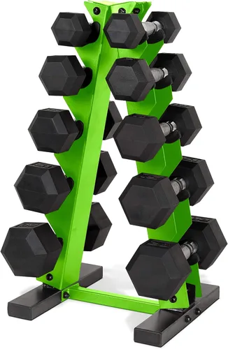 Miniatura 40 de CAP Barbell Juego de mancuernas hexagonales recubiertas de 150 libras con estante vertical Múltiples opciones Estante azul