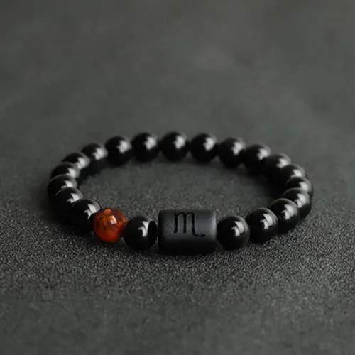 Miniatura 6 de 2 pulseras del zodiaco para mujeres y hombres, pulsera de símbolo de constelación de piedra de ónice negro natural, pulsera de 12 horóscopo