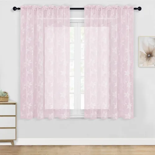 Miniatura 22 de DWCN Paquete de 2 cenefas de encaje floral para cocina, 52 x 18 pulgadas, con bolsillo para barra, cortina de gasa para ventana pequeña, cocina