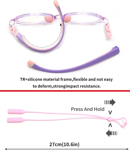 Miniatura 4 de JM Lentes de luz azul para niños, hierbas para juegos de computadora para niñas y niños de 3 a 10 años, lentes anti Blue Ray TR90 Rosa