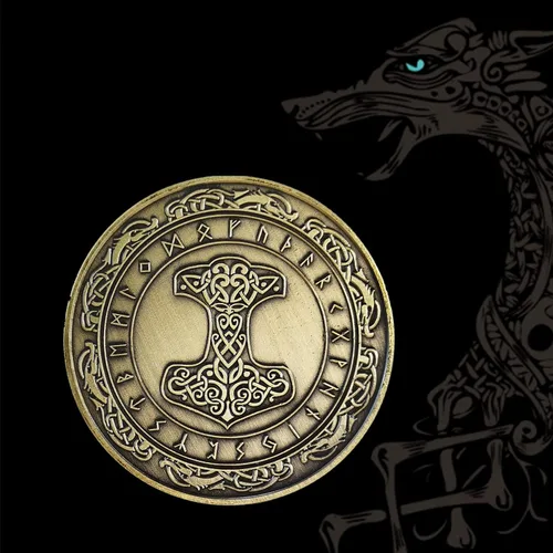 Miniatura 7 de Moneda Vikingo nórdico Mjolnir Moneda Martillo de Thor Mitología nórdica Talismán
