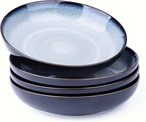 Miniatura 8 de LERATIO Tazones para pasta, cuencos de cerámica para pasta de 38 onzas, juego de 4 cuencos de pasta esmaltada reactiva de 9.0 pulgadas, aptos