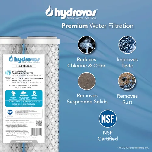 Miniatura 2 de HYDROVOS Filtro de agua de sedimentos de 5 micrones de bloque de carbono CTO, 10 "x 2.5", reemplazo de cartucho certificado NSF para sistema