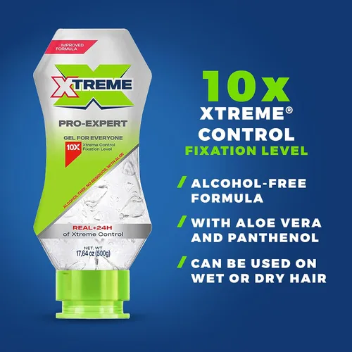 Miniatura 5 de Xtreme Pro-Expert - Gel transparente para el cabello, sin alcohol, control Xtreme las 24 horas con aloe vera, botella exprimible de 17.63 onzas