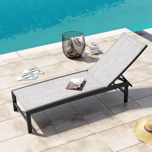 Miniatura 18 de Crestlive Products Sillas de salón al aire libre, tumbonas de aluminio para piscina, reclinables ajustables de cinco posiciones, para todo