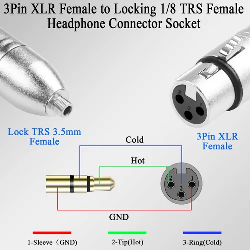 Miniatura 4 de QIANRENON XLR a bloqueo TRS 0.138 in micrófono conector 3pin XLR hembra a bloqueado 1/8 TRS hembra adaptador de audio equilibrado X-L-R a