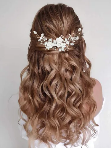 CASDRE - Diadema de novia con flores y perlas para el pelo, accesorio para el pelo de novia con hojas, pieza para el cabello para mujeres y niñas