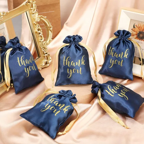 Miniatura 4 de Sieral 50 piezas de bolsas de regalo de satén con cordón "Thank You" para joyería y dulces, bolsas para mujeres, para Navidad, boda, baby shower