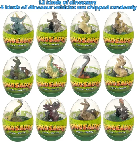 Miniatura 2 de Paquete de 4 huevos jumbo con dinosaurio para tirar hacia atrás, vehículos de dinosaurio, juguetes en el interior para niños y niñas, cesta