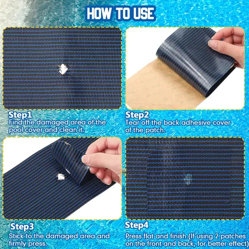 Miniatura 4 de Treela Kit de reparación de 6 piezas de cubierta de seguridad para piscina, kit de reparación de parche azul para piscina, malla autoadhesiva