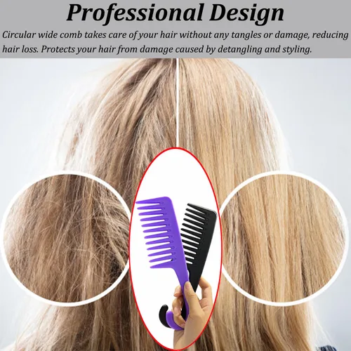 Miniatura 8 de Peine de dientes anchos y grandes, 2 piezas, peines de ducha con gancho para cabello rizado mojado, peines de cepillo de pelo grande premium