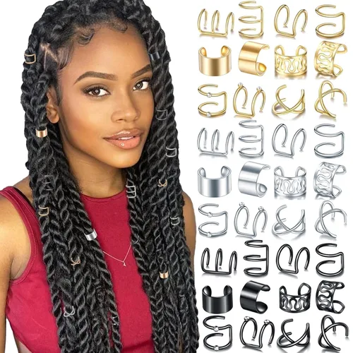 Miniatura 8 de NAISKA 24 piezas de joyería para el cabello con diamantes de imitación de cristal para trenzas, rastas, trenzas de cabello, puños de metal sin