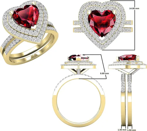 Miniatura 44 de Dazzlingrock Collection Juego de anillos de compromiso de doble halo con diamantes naturales redondos y piedras preciosas creadas en laboratorio