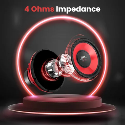 Miniatura 3 de Pyle Subwoofer de audio para automóvil de 10 pulgadas, potencia máxima de 600 W, woofer de bobina de voz única de 4 ohmios, cono galvanizado rojo