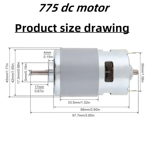 Miniatura 3 de Motor 775 DC 12V-24V DC Motor de alto par D C M otor 10000-20000 RPM Rodamientos de bolas dobles Ruedas eléctricas silenciosas Actualización