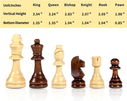 Miniatura 5 de AMEROUS Piezas de ajedrez de madera solamente, piezas de ajedrez Staunton de madera para torneo con rey de 3.5 pulgadas, peones de juego de ajedrez