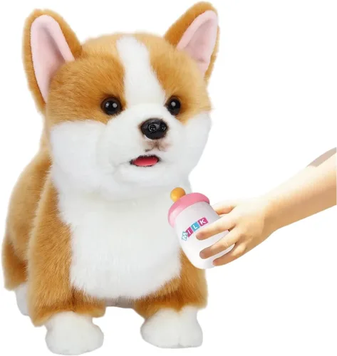 Miniatura 9 de CU-MATE Juguete electrónico de peluche de simulación interactiva, realista, cachorro, gato, con cola para caminar, ladrar, menear, hablar, como