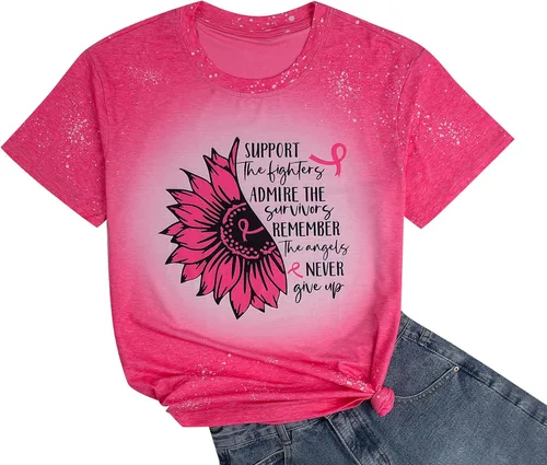 Miniatura 7 de Camisetas de cáncer de mama para mujer, camiseta de cinta rosa para concientización sobre el cáncer de mama, camiseta de apoyo al cáncer, camiseta