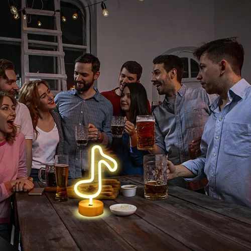 Miniatura 5 de Cartel de neón LED para interior, luz nocturna con base de soporte, funciona con batería/USB, luz decorativa de neón notas musicales
