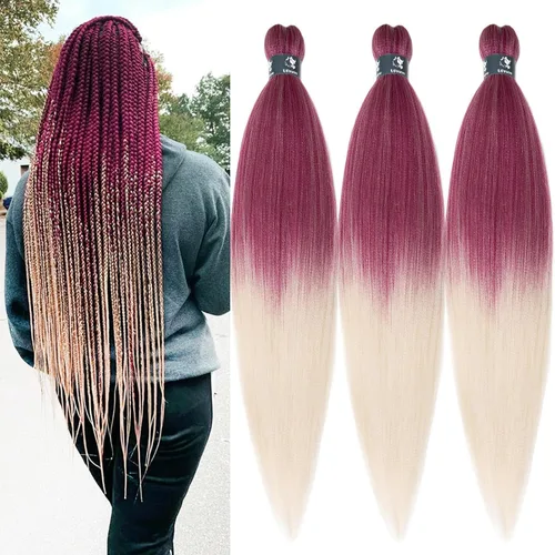 Miniatura 65 de pelo trenzado preestirado marrón, pelo trenzado Kanekalo, pelo trenzado preestirado de 26 pulgadas, 6 paquetes plegados, textura Yaki, extensiones